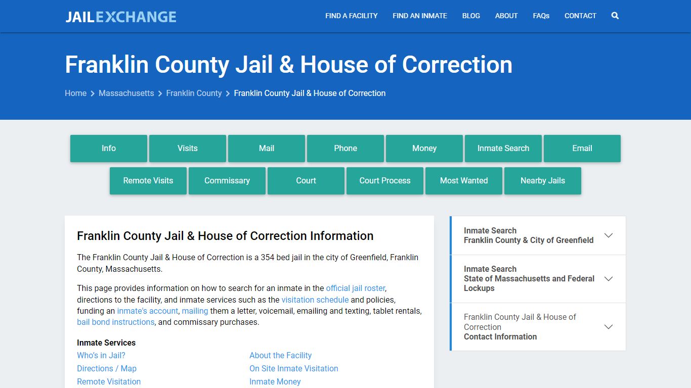 Franklin County Jail & House of Correction, MA Inmate Search, Information