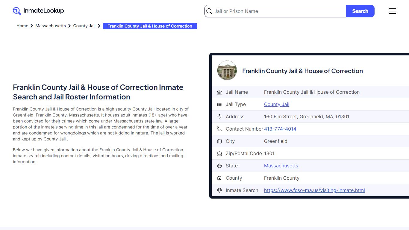 Franklin County Jail & House of Correction (MA) Inmate Search ...